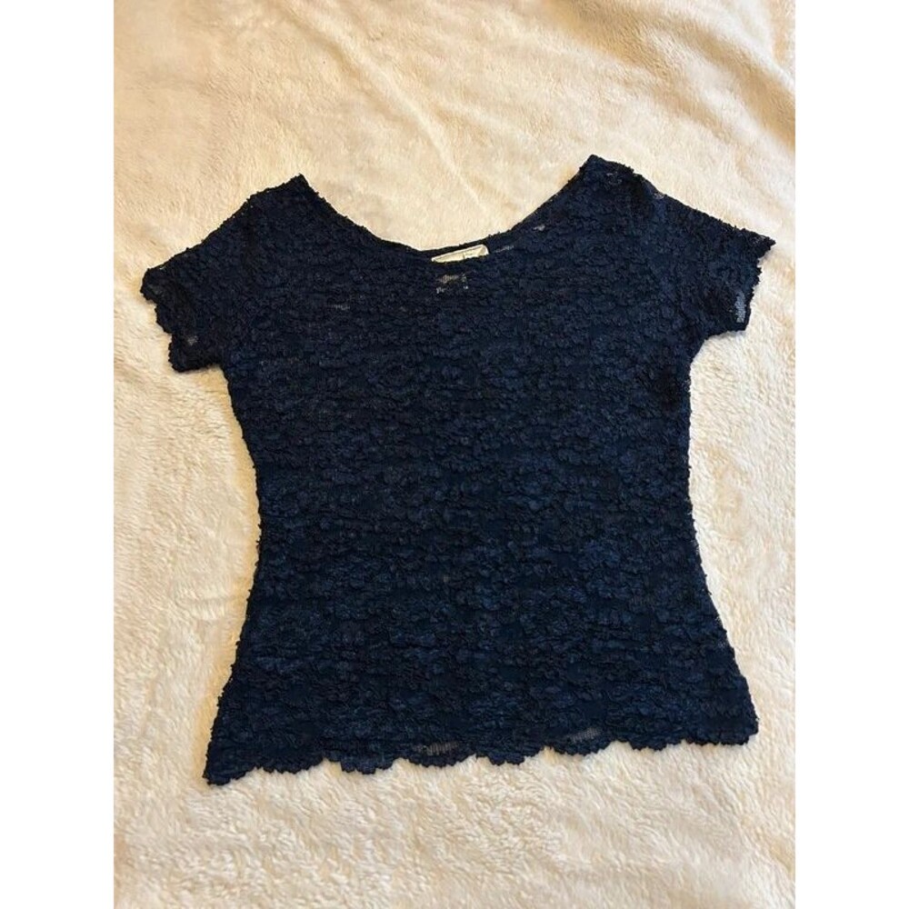 Rare Vintage Gold Label Victoria's Secret Women's SM Lace Mesh Navy Top